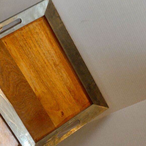 Wood and Tin Serving Tray - Picture 1 of 4
